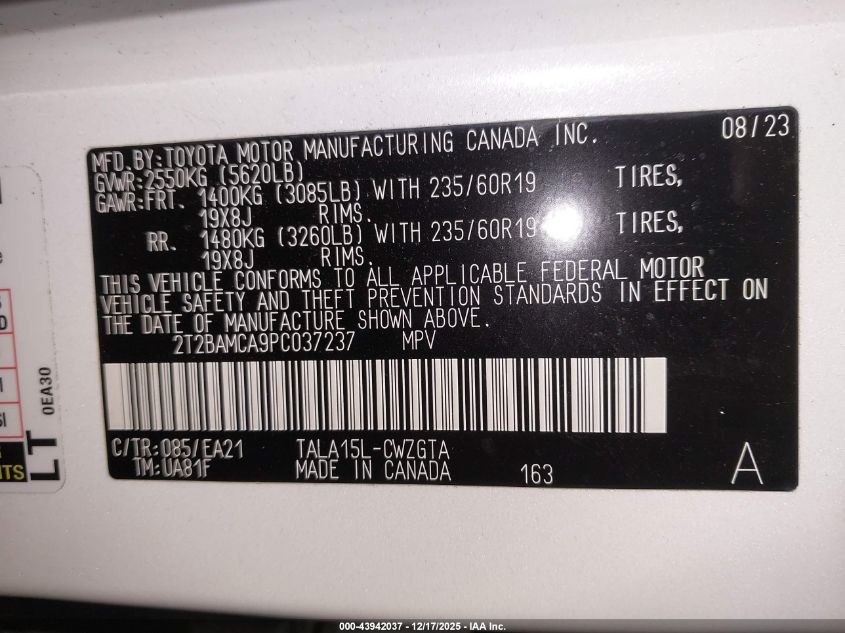 2023 Lexus Rx 350 Premium VIN: 2T2BAMCA9PC037237 Lot: 43942037