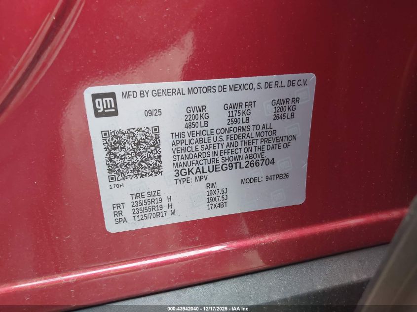 2026 GMC Terrain Awd Elevation VIN: 3GKALUEG9TL266704 Lot: 43942040