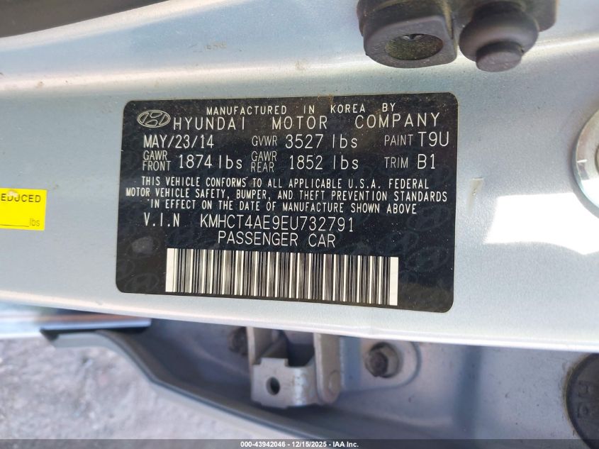 2014 Hyundai Accent Gls VIN: KMHCT4AE9EU732791 Lot: 43942046