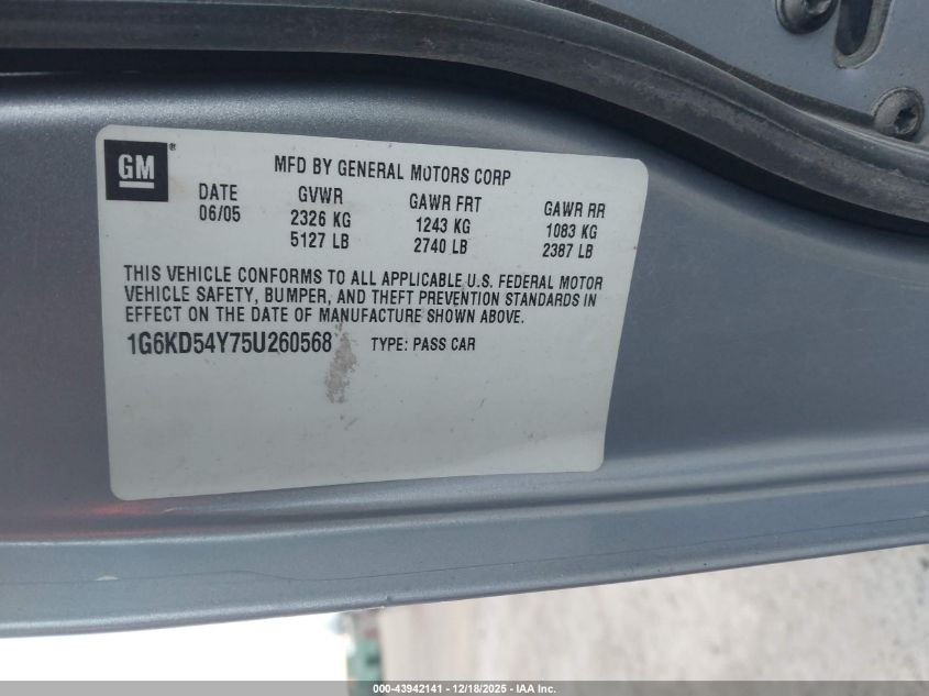 2005 Cadillac Deville Livery VIN: 1G6KD54Y75U260568 Lot: 43942141