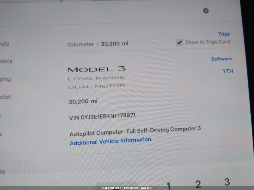 2022 Tesla Model 3 Long Range Dual Motor All-Wheel Drive VIN: 5YJ3E1EB4NF178971 Lot: 43942217