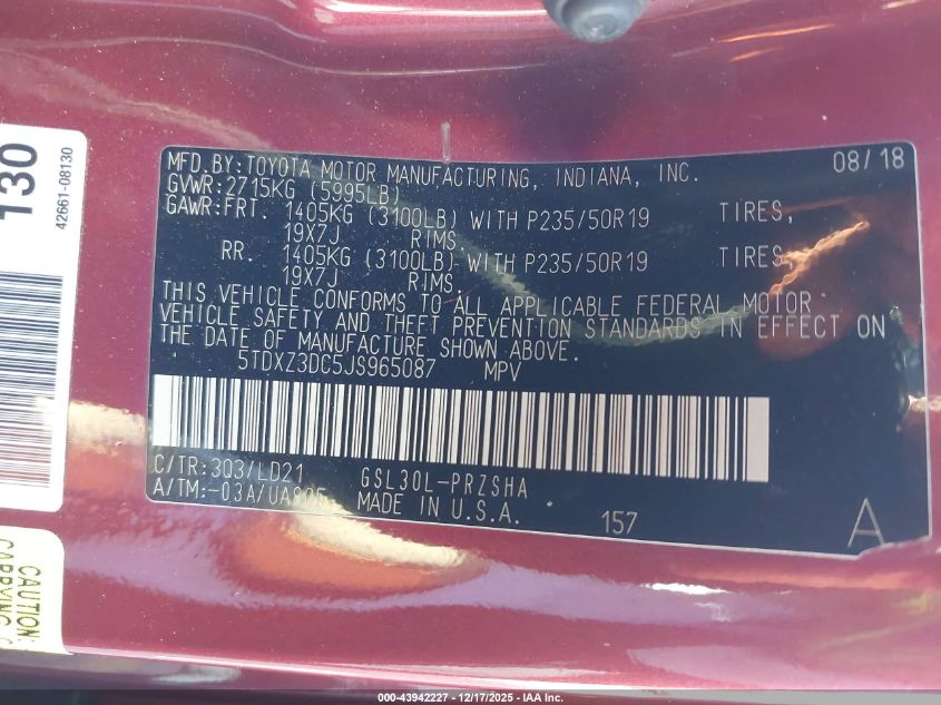 2018 Toyota Sienna Se 8 Passenger VIN: 5TDXZ3DC5JS965087 Lot: 43942227