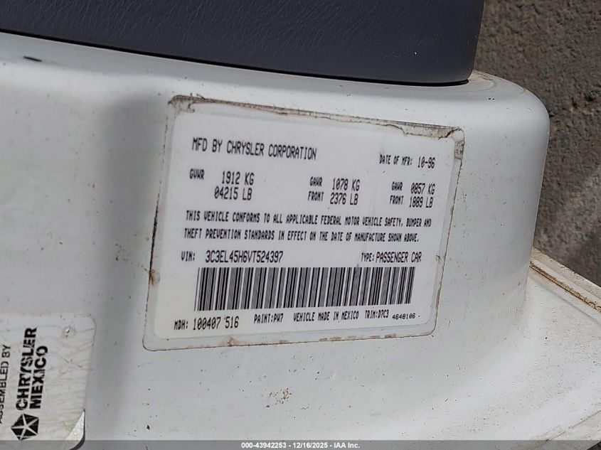 1997 Chrysler Sebring Jx VIN: 3C3EL45H6VT524397 Lot: 43942253