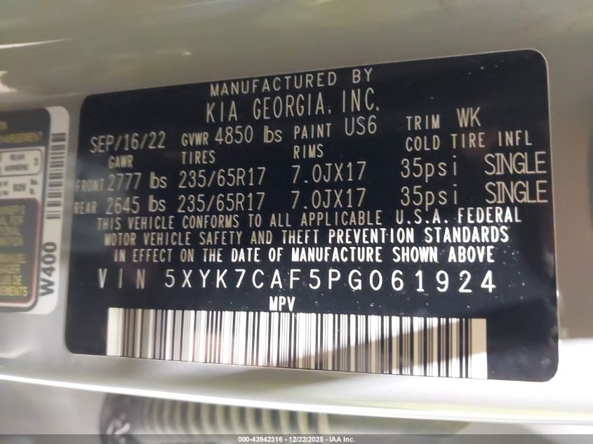 2023 Kia Sportage X-Pro VIN: 5XYK7CAF5PG061924 Lot: 43942316