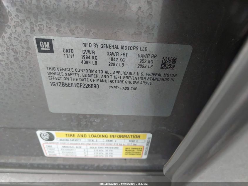 2012 Chevrolet Malibu Ls VIN: 1G1ZB5E01CF226890 Lot: 43942320