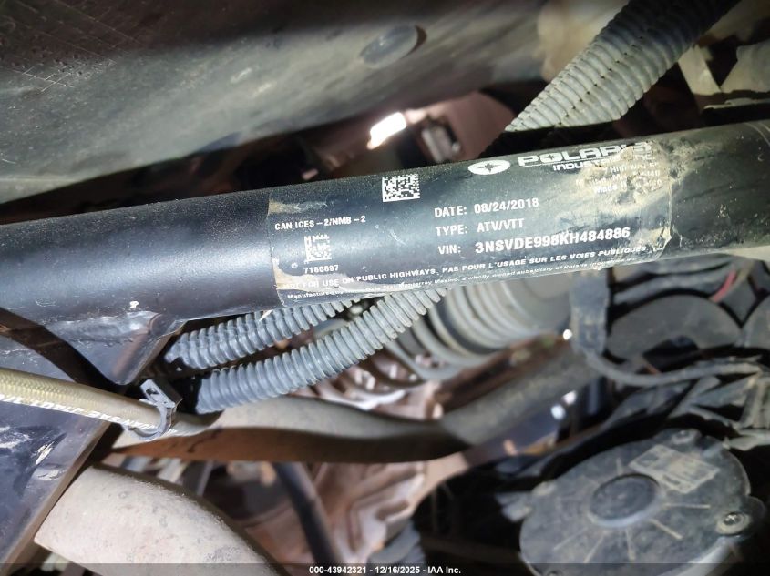 2019 Polaris Rzr Xp 1000 Eps VIN: 3NSVDE998KH484886 Lot: 43942321