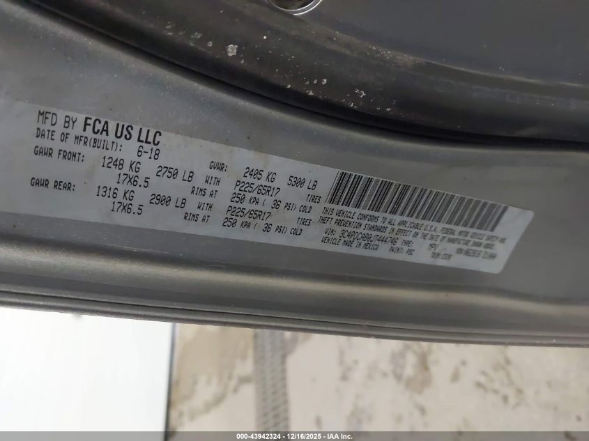 2018 Dodge Journey Se VIN: 3C4PDCAB0JT444746 Lot: 43942324