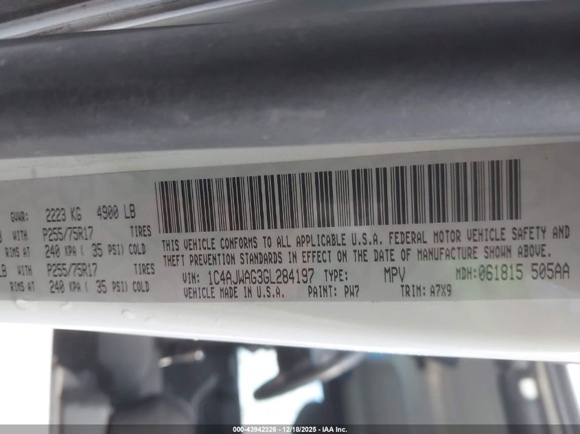 2016 Jeep Wrangler Sport VIN: 1C4AJWAG3GL284197 Lot: 43942326