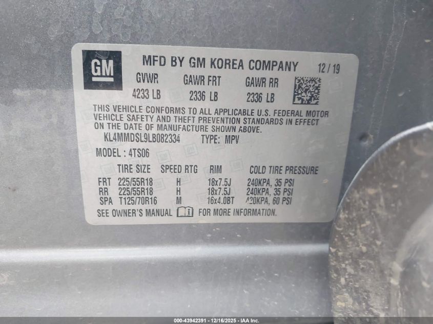 2020 Buick Encore Gx Fwd Select VIN: KL4MMDSL9LB082334 Lot: 43942391