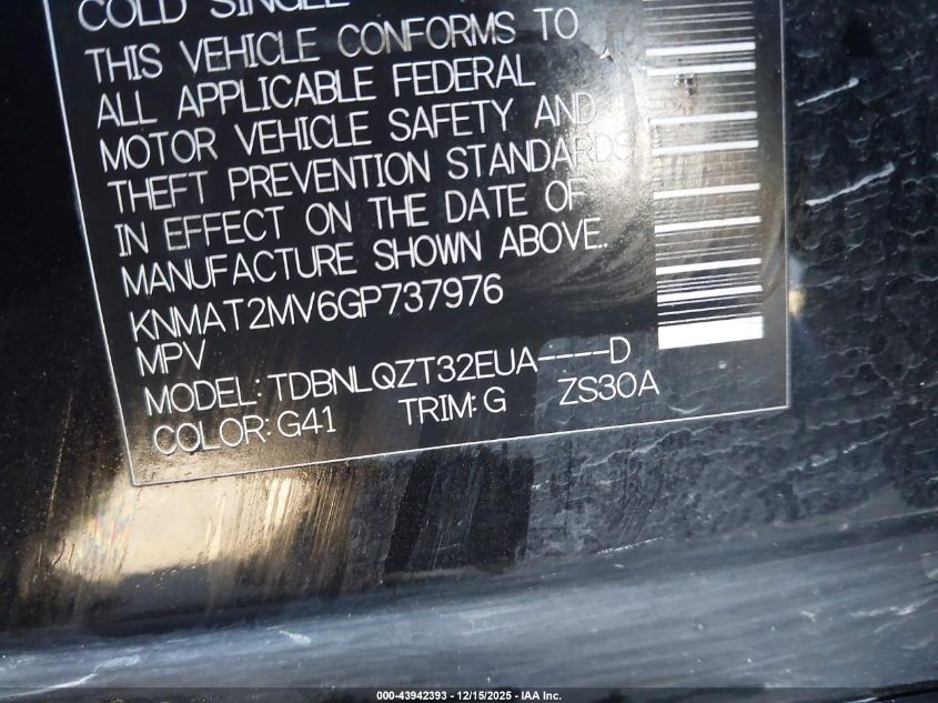 2016 Nissan Rogue Sl VIN: KNMAT2MV6GP737976 Lot: 43942393