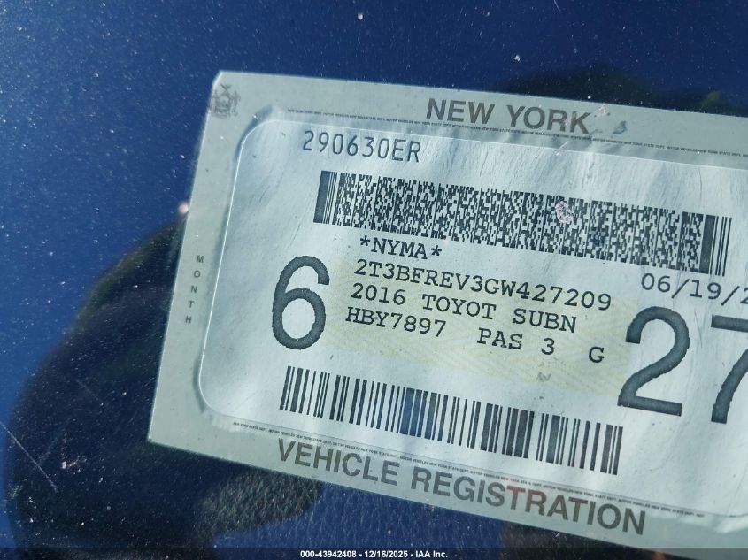 2016 Toyota Rav4 Le VIN: 2T3BFREV3GW427209 Lot: 43942408