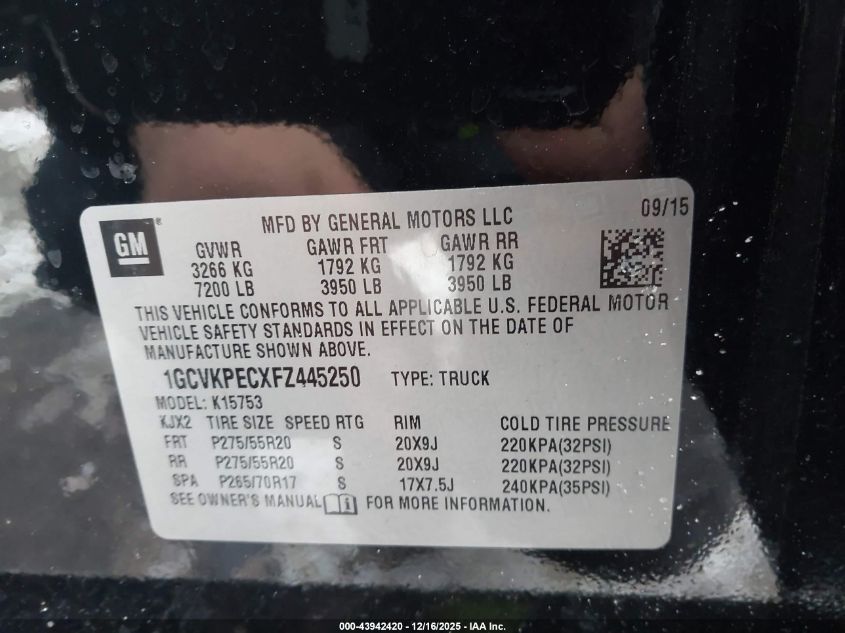 2015 Chevrolet Silverado 1500 Wt VIN: 1GCVKPECXFZ445250 Lot: 43942420