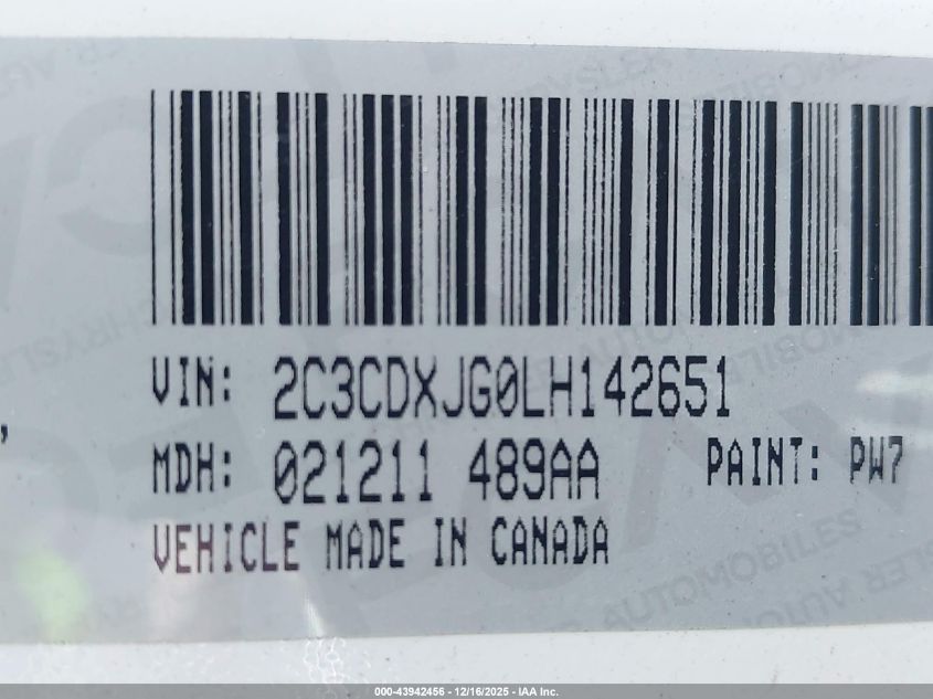 2020 Dodge Charger Sxt Awd VIN: 2C3CDXJG0LH142651 Lot: 43942456