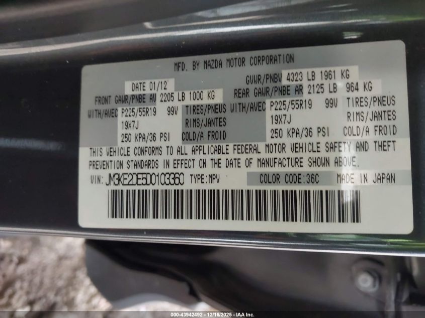 2013 Mazda Cx-5 Grand Touring VIN: JM3KE2DE5D0103360 Lot: 43942492