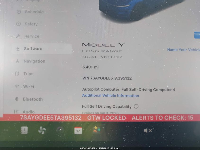 2026 Tesla Model Y Long Range Dual Motor All-Wheel Drive/Long Range Launch Series VIN: 7SAYGDEE5TA395132 Lot: 43942509
