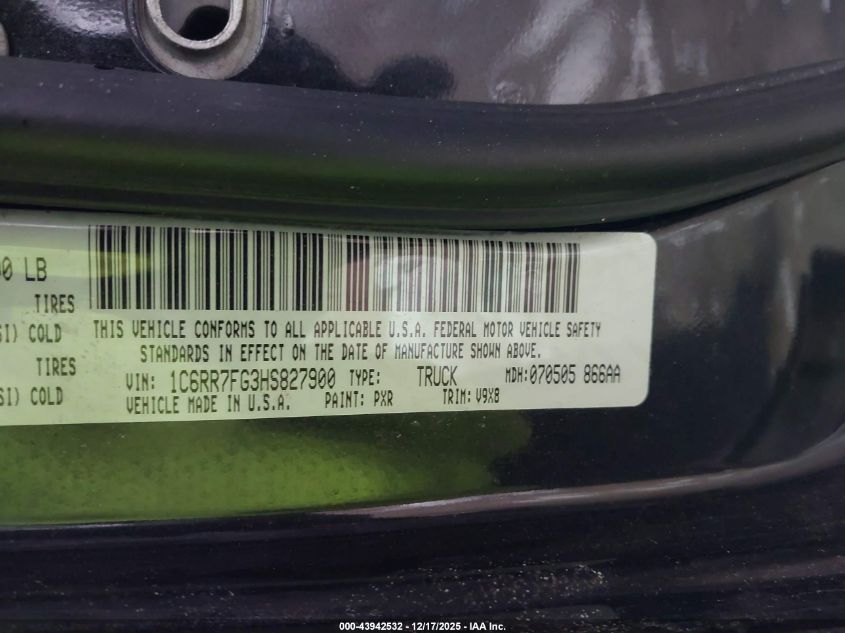 2017 Ram 1500 Express 4X4 6'4 Box VIN: 1C6RR7FG3HS827900 Lot: 43942532