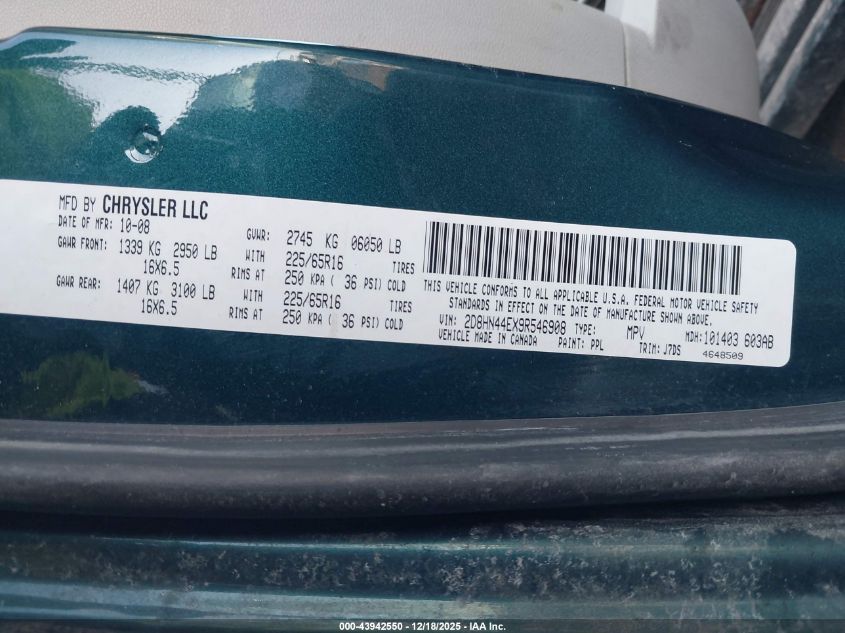 2009 Dodge Grand Caravan Se VIN: 2D8HN44EX9R546908 Lot: 43942550