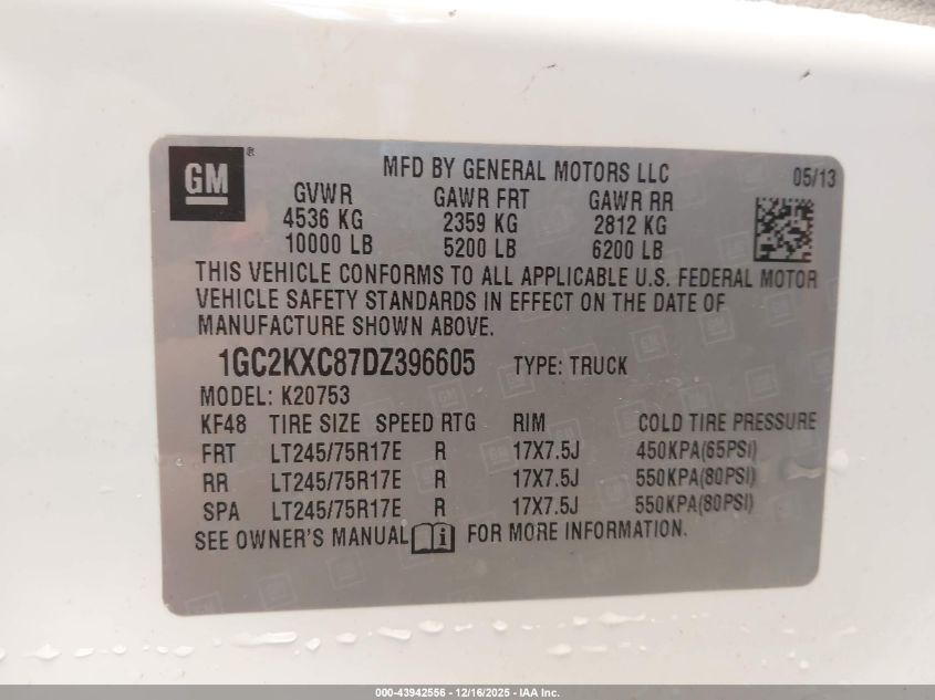 2013 Chevrolet Silverado 2500Hd Lt VIN: 1GC2KXC87DZ396605 Lot: 43942556