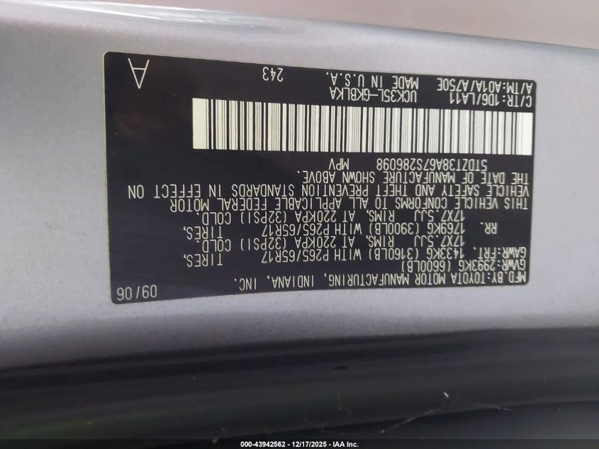 2007 Toyota Sequoia Limited V8 VIN: 5TDZT38A67S286098 Lot: 43942562