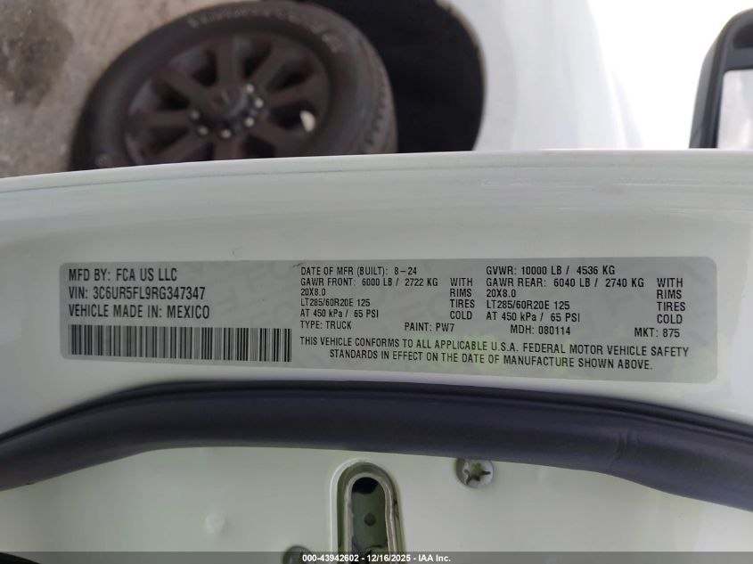 2024 Ram 2500 Laramie 4X4 6'4 Box VIN: 3C6UR5FL9RG347347 Lot: 43942602