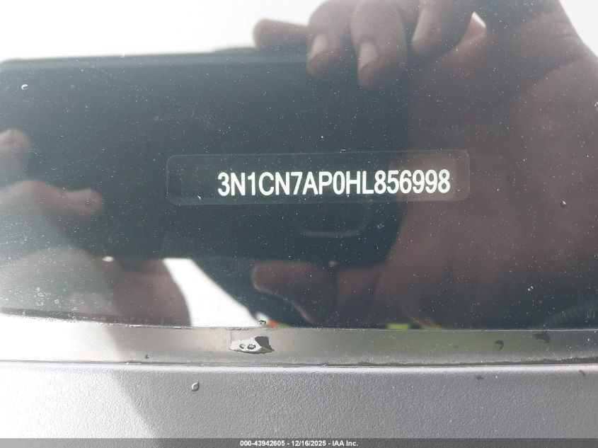 2017 Nissan Versa 1.6 S+ VIN: 3N1CN7AP0HL856998 Lot: 43942605