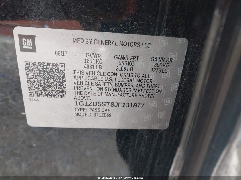 2018 Chevrolet Malibu Lt VIN: 1G1ZD5ST8JF131877 Lot: 43942633