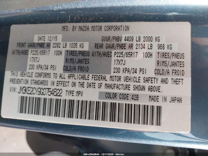 2016 Mazda Cx-5 Touring VIN: JM3KE2CY9G0754622 Lot: 43942640