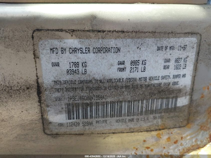 1998 Plymouth Breeze VIN: 1P3EJ46C0WN195041 Lot: 43942650