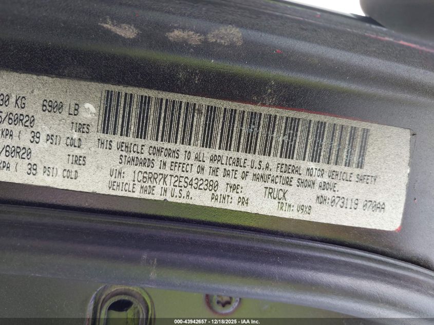 2014 Ram 1500 Express VIN: 1C6RR7KT2ES432380 Lot: 43942657