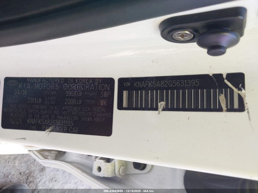 2016 Kia Forte Lx VIN: KNAFK5A82G5631395 Lot: 43942658