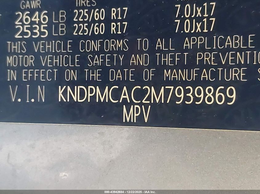 2021 Kia Sportage Lx VIN: KNDPMCAC2M7939869 Lot: 43942684