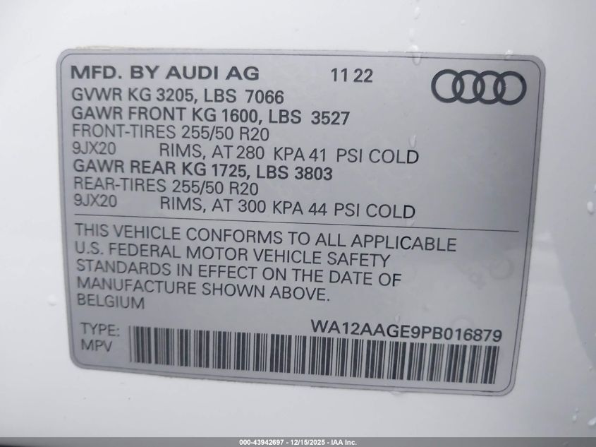 2023 Audi E-Tron Sportback Premium Plus S Line Quattro VIN: WA12AAGE9PB016879 Lot: 43942697