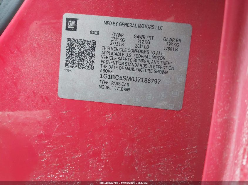 2018 Chevrolet Cruze Ls Auto VIN: 1G1BC5SM0J7186797 Lot: 43942709