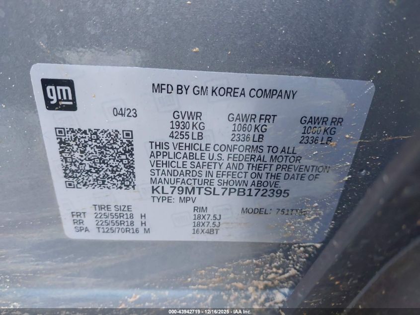 2023 Chevrolet Trailblazer Fwd Rs VIN: KL79MTSL7PB172395 Lot: 43942719