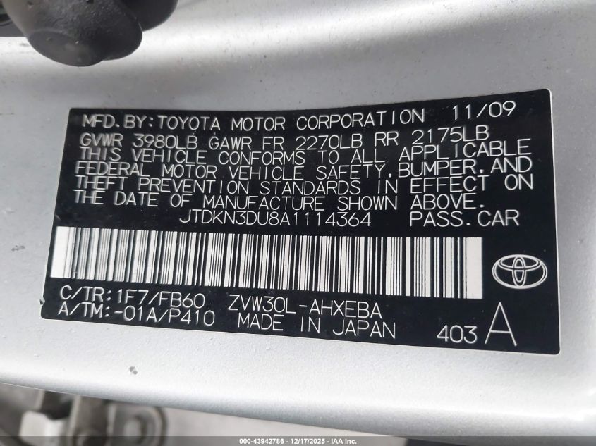 2010 Toyota Prius Iii VIN: JTDKN3DU8A1114364 Lot: 43942786