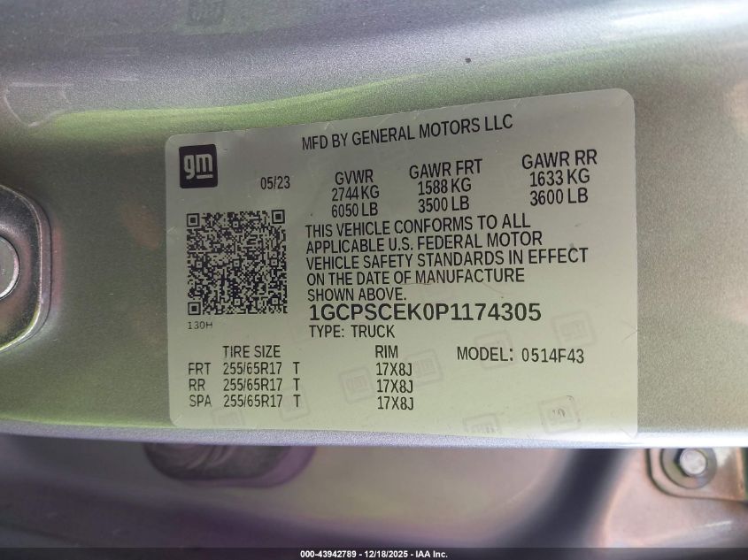 2023 Chevrolet Colorado 2Wd Short Box Lt VIN: 1GCPSCEK0P1174305 Lot: 43942789