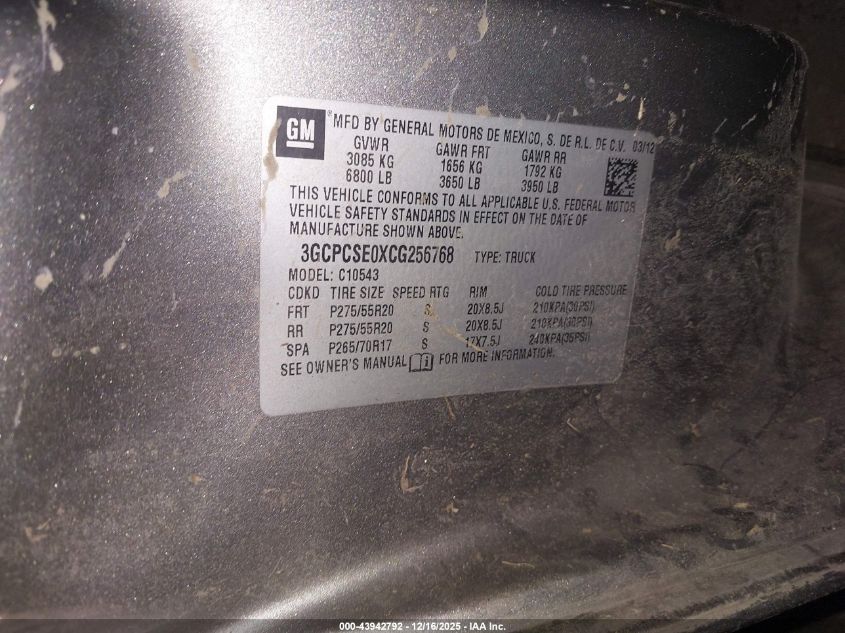 2012 Chevrolet Silverado 1500 Lt VIN: 3GCPCSE0XCG256768 Lot: 43942792
