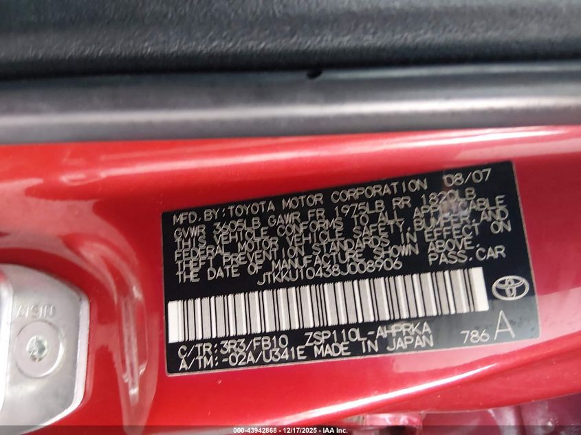 2008 Scion Xd VIN: JTKKU10438J008906 Lot: 43942868