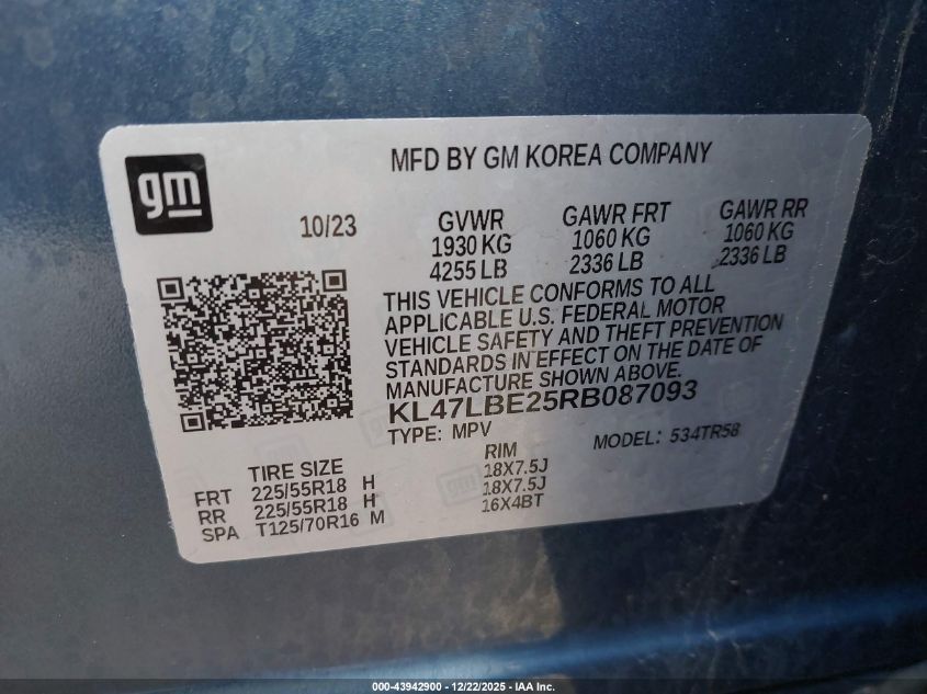 2024 Buick Envista Sport Touring Fwd VIN: KL47LBE25RB087093 Lot: 43942900