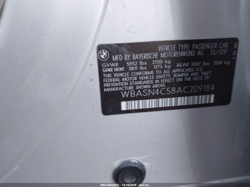 2010 BMW 550I Gran Turismo VIN: WBASN4C58AC209184 Lot: 43942922