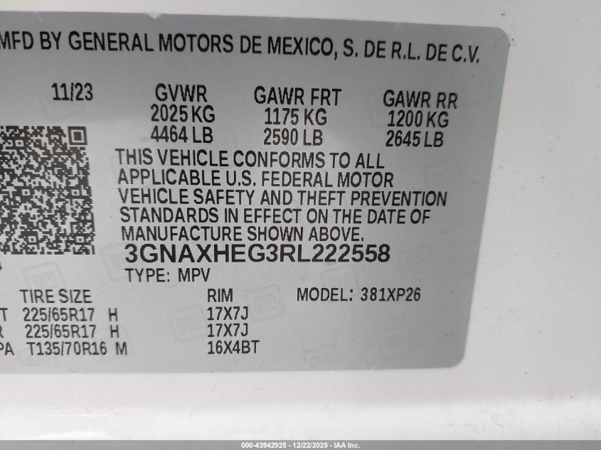 2024 Chevrolet Equinox Fwd Ls VIN: 3GNAXHEG3RL222558 Lot: 43942925