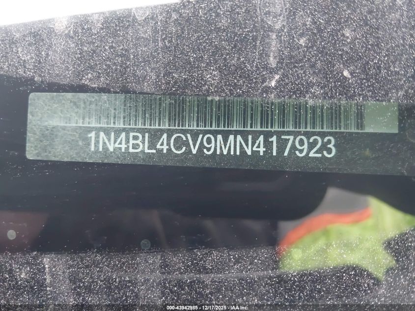 2021 Nissan Altima Sr Fwd VIN: 1N4BL4CV9MN417923 Lot: 43942985