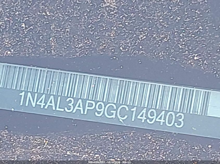 2016 Nissan Altima 2.5 Sl VIN: 1N4AL3AP9GC149403 Lot: 43942993