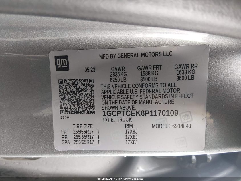 2023 Chevrolet Colorado 4Wd Short Box Lt VIN: 1GCPTCEK6P1170109 Lot: 43942997