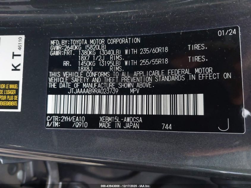 2024 Lexus Rz 450E Premium VIN: JTJAAAAB9RA023739 Lot: 43943008