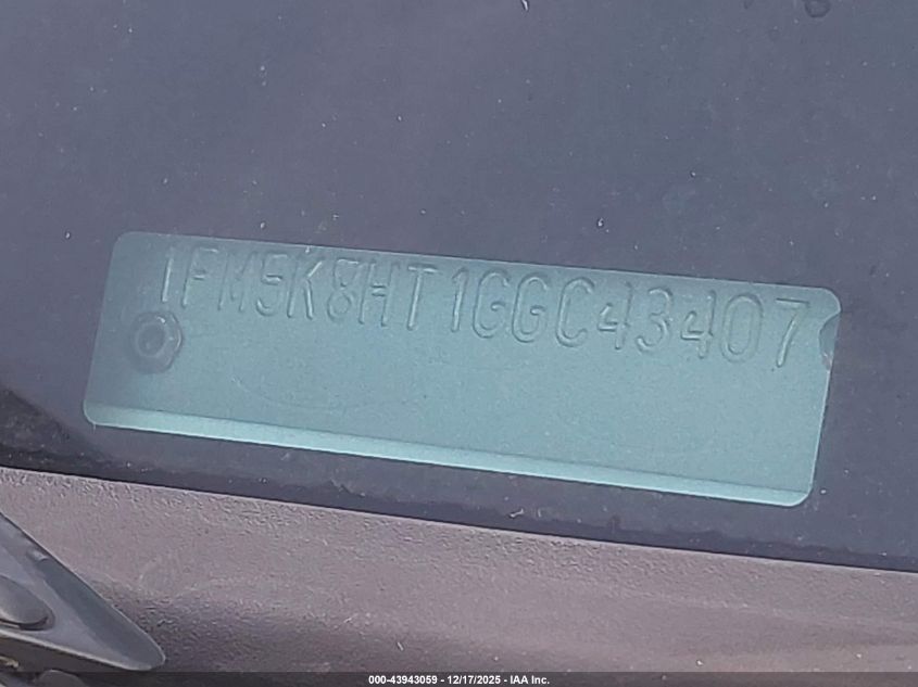 2016 Ford Explorer Platinum VIN: 1FM5K8HT1GGC43407 Lot: 43943059