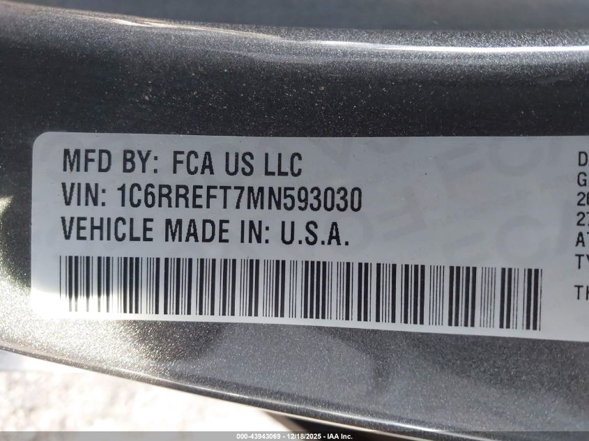 2021 Ram 1500 Big Horn 4X2 5'7 Box VIN: 1C6RREFT7MN593030 Lot: 43943069