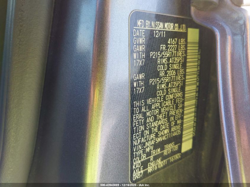 2012 Nissan Juke Sl VIN: JN8AF5MV4CT114435 Lot: 43943089