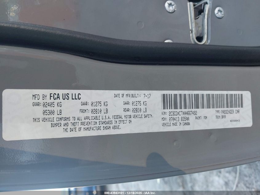 2017 Dodge Charger R/T Rwd VIN: 2C3CDXCTXHH667492 Lot: 43943101