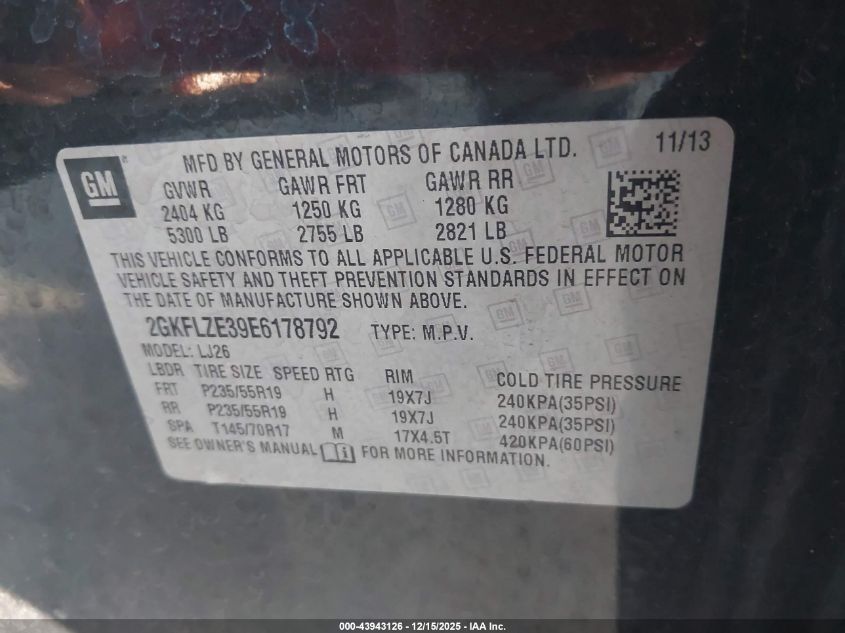 2014 GMC Terrain Denali VIN: 2GKFLZE39E6178792 Lot: 43943126